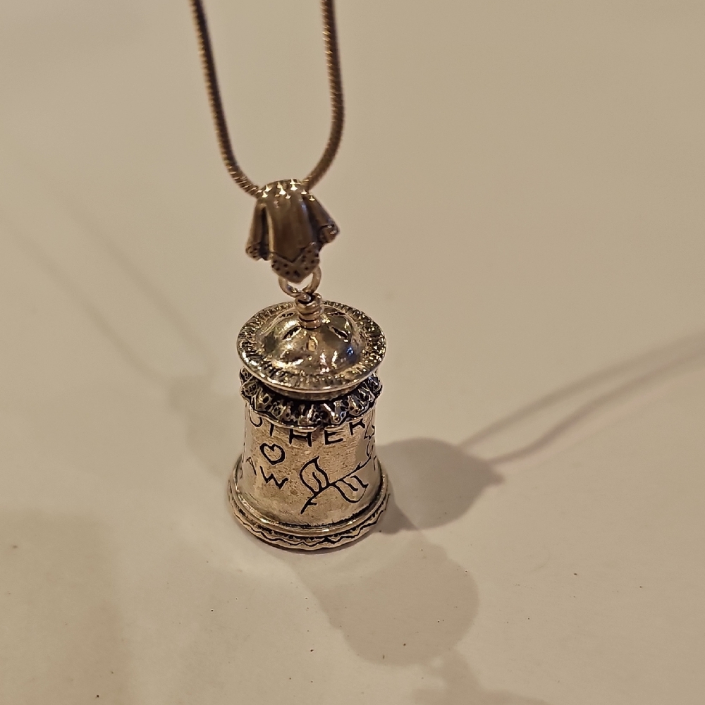 Vintage JJ Silver Pendant  Granny Bell Charm Necklace